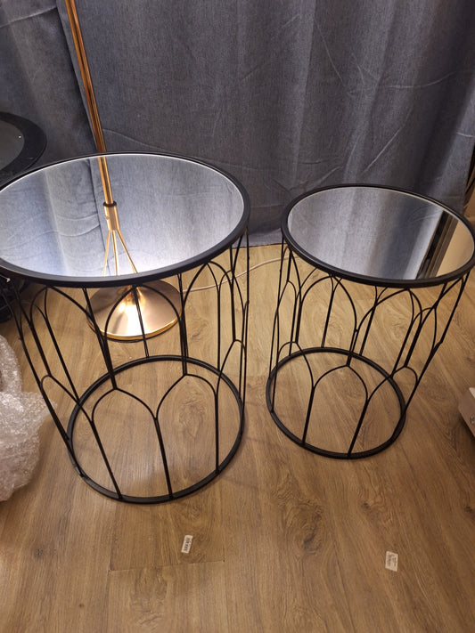 Mesas laterales metal negras con espejos